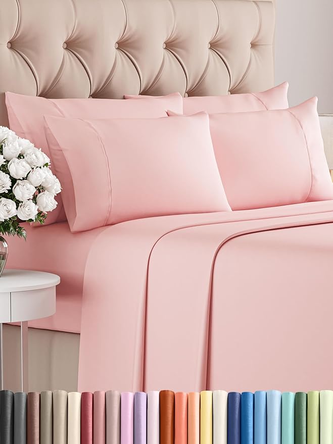King 6 Piece Sheet Set - Comfy Breathable & Cooling - Ultra-Soft Hotel Luxury Bedding Set with 8-16 Inch Deep Pockets - 1 Flat & 1 Fitted Sheet & 4 Pillowcases - Wrinkle Free & Easy Care - Baby Pink