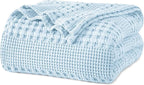 PHF 100% Cotton Waffle Weave Blanket Twin Size for Bed, Soft Lightweight & Breathable, All-Season Comfort, Luxury Aesthetic Woven Bedding for Home Decor, 66"x90", Baby Blue