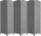 Folding Room Divider, Weave Fiber Privacy Screen, Extra Wide Room Screen Divider Separator, Decorative Separation Wall Divider, Freestanding Room (Grey, 6-Panel)