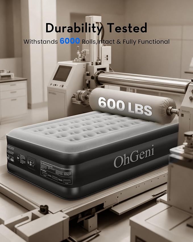 OhGeni 20" Full Air Mattress with Built in Pump, Blow up Mattresses, Colchones Inflables Airbed for Guests, Ideal for Elder People Home Use, Knee-Friendly Design, 600LBS