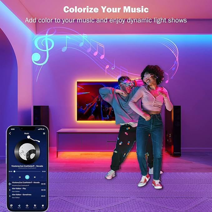 50ft Led Lights for Bedroom, Bluetooth Smart APP Control RGB Color Changing Led Strip Lights with Remote Control and Power Adapter Led Lights for Room Kitchen Party Home Decoration