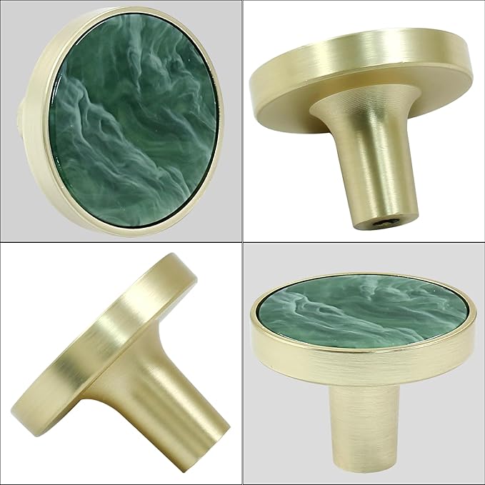 6 Pcs Gold Knobs for Dresser Drawers, Round Dresser Cabinet Knobs Pulls for Kitchen Cabinet Cupboard Door Furniture Decorative, Green