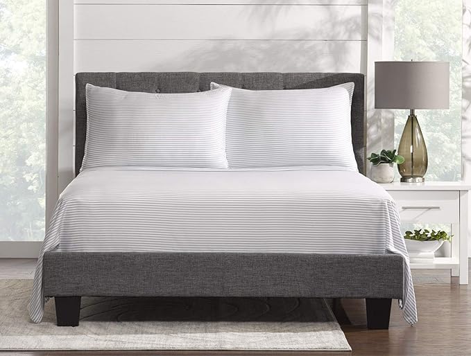 King Sheets by Pure Bamboo, Genuine 100% Organic Viscose Derived from Bamboo Bed Sheet Set, Luxuriously Soft & Cooling, Double Stitching, Lifetime Quality Promise (King, Stripes)