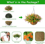 Artificial Hanging Flowers Basket, 12 UV-Resistant Bundles of Realistic Fake Flowers, Faux Plants for Outdoor Decor, Home, Garden, Porch, Patio, Spring & Summer Decorations, Orange Pink Red