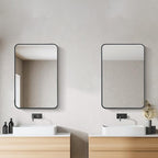 SUPER DEAL 24x36 Inch Black Wall Mirror for Bathroom, Wall Mounted Rectangular Entryways Decor Vanity Mirrors with Stainless Steel Metal Frame and Rounded Edge (2)