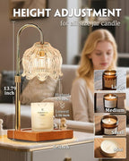 White Clear Candle Warmer Lamp with Timer & Dimmer, Candle Warmer Adjustable Height, Gifts for Women Mom Birthday Christmas, House Warming New Home Bedroom Decor, Flower Wax Warmer for Jar Candles