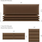 Vänt Upholstered Wall Panels - King/Cal King Size Wall Mounted Headboards - Vintage Leather Cognac - Twin/King - Set of 4 Panels (Each Individual Panel 39"x11.5")