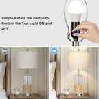 25" Boho Table Lamps Set of 2, Coastal Glass Bedside Lamps with USB A+C Ports and AC Outlet, Rattan Lamp with Night Light for Nightstand Living Room Bedroom, 2 LED Bulbs Included, Silver