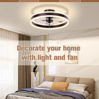 VOLISUN Fandelier Ceiling Fans with Lights and Remote, 15.7in Low Profile Ceiling Fan Flush Mount, 3000K-6500K Dimmable Bladeless LED Fan Light, Brown Modern Ceiling Fans with Lights for Bedroom