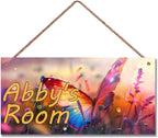 Personalized Colorful Butterfly Sign Room Door Decor For Girls Bedroom Kids Baby Nursery Wall Decor Custom Name Art Wooden Plaque
