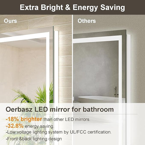 30x36 LED Bathroom Mirror with Lights, Brighter Backlit + Front Lit, Tempered Glass, Dimmable, Multiple Light Modes, Anti-Fog Lighted Bathroom Vanity Mirror for Wall, Memory Function