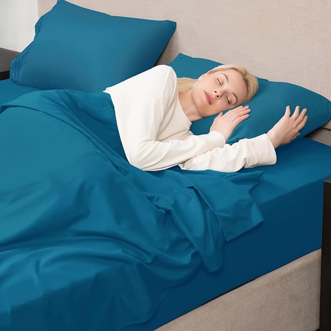 Mejoroom Twin Sheet Set - Hotel Collection Twin Sheets - Bedding Sheets & Pillowcases with Deep Pocket Fitted Sheet, Breathable, Wrinkle & Fade Resistant - 3 Piece(Peacock Blue)