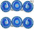 Handmade Blue Mandala Design Ceramic Stone Cabinet Knobs, Vintage Decorative Drawer Pulls for Trendy Cabinets, Modern Dressers & Cupboards, Knobs for Kitchen & Furniture-Set of 6