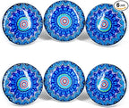 Handmade Blue Mandala Design Ceramic Stone Cabinet Knobs, Vintage Decorative Drawer Pulls for Trendy Cabinets, Modern Dressers & Cupboards, Knobs for Kitchen & Furniture-Set of 6