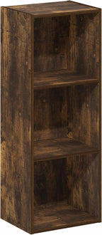Furinno LUDER Book Shelf, 3-Cube Bookshelf, Bookcase, 9.3" x 12" x 31.5", for Living Room, Bedroom, Home Office, Amber Pine