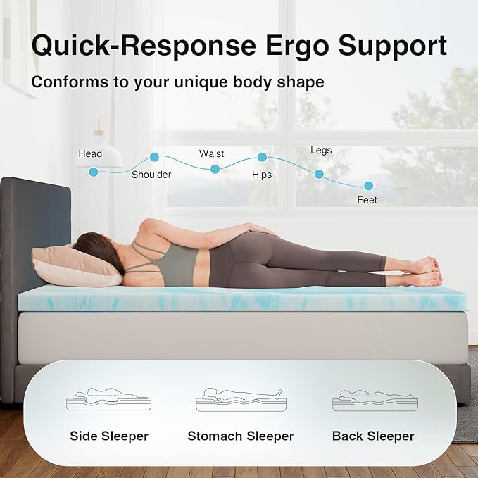 Novilla Memory Foam Mattress Topper Twin XL - 3 Inch Cooling Gel Infused Memory Foam | Slow-Rebound Pressure Relief | CertiPUR Certified | Comfort for Sleeper Sofa, RV, Camper, Dorm Room
