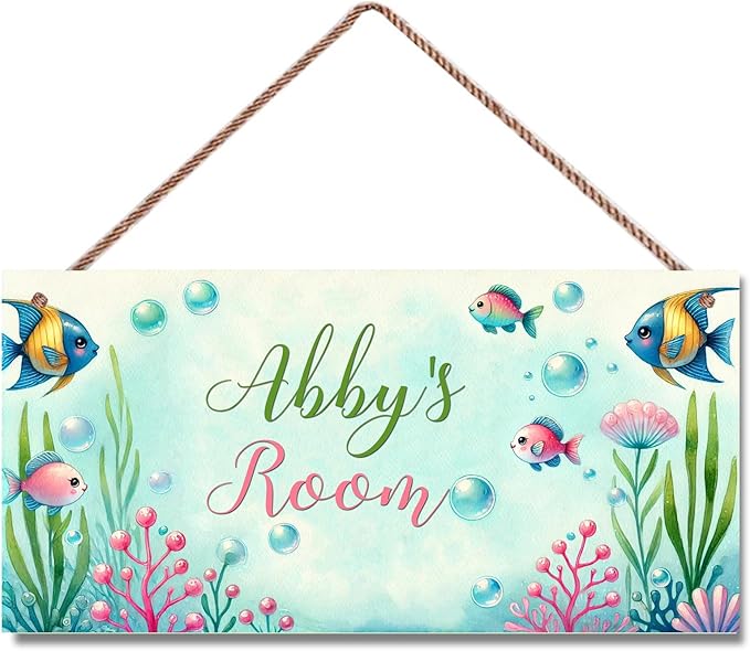 Personalized Vintage Fish Art Décor For Kids Room Custom Name Door Wall Decor, Ocean Theme Nursery Art Plate For Boys Bedroom Home Club Cabin Garage Bar
