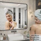 55x40 Inch Black Metal Framed Bathrrom Mirror for Wall, Black Matte Rounded Rectangle Bathroom Vanity Mirror, Anti-Rust, Tempered Glass, Hangs Horizontally or Vertically