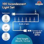 100 Blue Christmas Lights, White Wire 20.6 Ft Incandescent Home Décor, Valentine Wedding Lighting Decoration, UL Certified Traditional Holiday String Light Set for Indoor Outdoor Use Christmas Tree