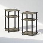 Furinno Just 3-Tier Turn-N-Tube Open Storage Nightstand, 2-Pack, Plastic Poles, French Oak/Black