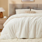 BEDELITE Fleece Twin Comforter Set -Super Soft & Warm Fluffy Cream White Bedding, Luxury Fuzzy Heavy Bed Set for Winter with 1 Pillow case