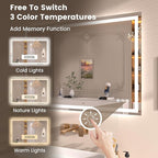 40"X36" LED Bathroom Mirror with Front Lights and Backlit, Anti-Fog, Dimmable, Shatter-Proof Tempered Glass, Lighted Bathroom Vanity Mirror for Wall with 3 Colors, Memory Function