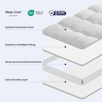 SLEEP ZONE Mattress Topper Twin XL Size, Extra Thick Fitted Mattress Pad for Back Pain, Plush and Support Mattress Cover, Deep Pockets Mattress Protector, Hotel Quality (White, Twin XL)