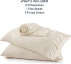 Bedsure King Size Sheets Set, Cooling Sheets for Hot Sleepers, Rayon Derived from Bamboo, Breathable & Soft, Deep Pocket Up to 16 Inches, Hotel Luxury Silky Bedding, Light Beige
