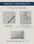 LANE LINEN 100% Organic Cotton Sheets Twin Size, Soft & Comfy Mercerized Fully Elasticized Naturally Temperature Regulating Sustainably Produced Luxury Hotel Quality Cotton Twin Sheet Set- Silver
