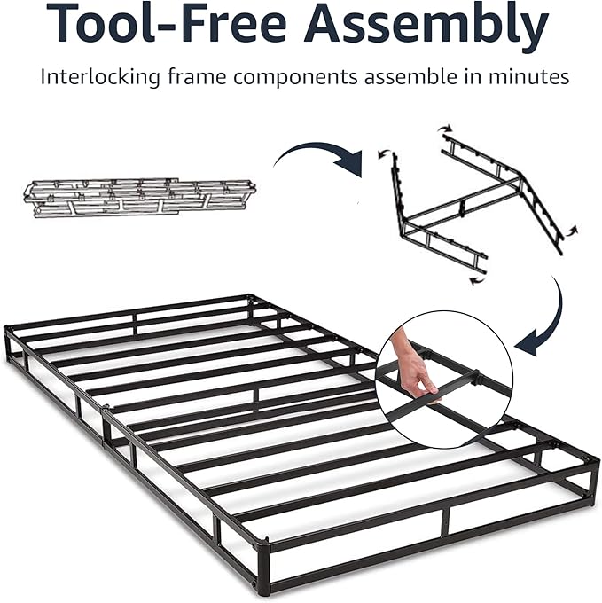 Amazon Basics Smart Box Spring Bed Base, 9-Inch Height Mattress Foundation, Tool-Free Easy Assembly, Queen, 79"L x 59.5"W x 9"H, White