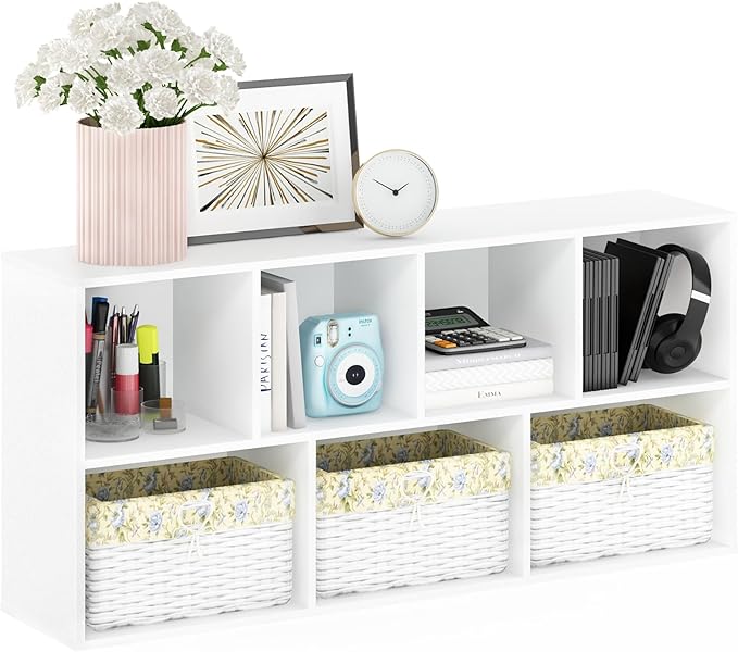 Furinno LUDER Book Shelf, 7-Cube Bookshelf, Bookcase, 9.4" x 19.5" x 41.7", for Living Room, Bedroom, Home Office, White