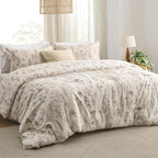 Bedsure Full Comforter Set - Beige Bed Set, 3 Pieces Cute Floral Bedding, 1 Soft Botanical Flowers Comforter and 2 Pillow Shams