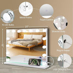 Hollywood Vanity Mirror with Lights, 23"x18" Lighted Makeup Mirror for Desk/Wall Mount with 15 Led Bulbs, 3 Lighting Modes for College Dorm, Bedroom & Dressing Room (White)