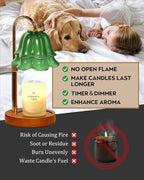 Green Candle Warmer Lamp with Timer & Dimmer, Adjustable Height Birthday Gifts for Women Mom, Flower Candle Lamp Warmer, Wax Warmer with 2 Bulbs, House Warming New House Decorations