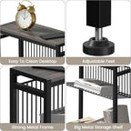 End Table Set of 2 for Small Space, 3-Tier Narrow Side Table with Magazine Holder,Slim Nightstand, Skinny Snack Couch Table in Living Room, Bedroom Study and Balcony (Grey)