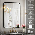 20X28 Inch LED Bathroom Mirror with Lights,Wall Mounted Lighted Mirrors with Non-Rusting Black Metal Frame Anti-Fog Memory Funtion Stepless Dimmable,6000K(Horizontal&Vertical)