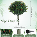 XunYee 4 Pcs 20" Artificial Topiary Ball Trees, Outdoor Artificial Shrubs Faux Bushes UV Resistance Greenery Fake Plants Tree with Ground Spike for Garden Porch Patio Indoor Decoration (Red Berries)
