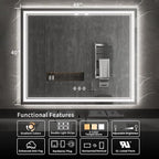Vanity Mirror with Lights, 48x40 Inch Gradient Front and Backlit Smart Mirror, 3 Colors Dimmable CRI>90 Double Lights, IP54 Enhanced Anti-Fog, Hanging Plates Wall Mount LED Mirror