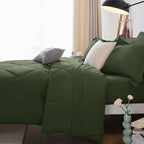 CozyLux Queen Comforter Set Olive Green - Bed in a Bag Queen Size 7 Pieces, Luxury Soft Bed Set for All Seasons, Bedding Set with Down Alternative Comforter, Sheets, Pillowcases & Shams
