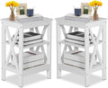 VECELO Modern Nightstands X-Design Side End Table Night Stand with Storage Shelf for Bedroom,Living Room,Set of 2 (White A2)