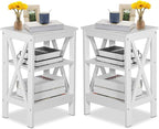 VECELO Modern Nightstands X-Design Side End Table Night Stand with Storage Shelf for Bedroom,Living Room,Set of 2 (White A2)