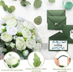 Geosar 8 Bundles Artificial Peonies Flowers Fake Silk Peony Bouquet Faux Peonies Flowers Bulk for Decoration Vase Floral Arrangements Wedding Party Table (White,Green)