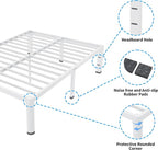 ROIL 14 Inch White Queen Bed Frame with Rounded Corner and Headboard Hole Mattress Retainers 3500LBS Heavy Duty Steel Slats No Box Spring Needed Platform Noise-Free Easy Assembly