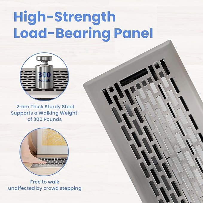 4x10 Inches 6 Pack Heavy Duty Walkable Floor Register - Easy Adjust Air Supply Lever Decorative Floor Vent Covers, Boston Design Vent Covers for Home - Satin Nickel