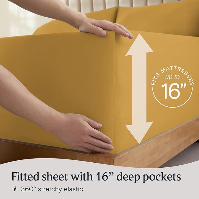 LuxClub 4 PC Full Sheet Set, Breathable Luxury Bed Sheets, Deep Pockets Wrinkle Free Cooling Bed Sheets Machine Washable Hotel Bedding Silky Soft - Medallion Gold Full