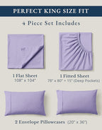 LANE LINEN 100% Organic Cotton Fully Elasticized King Sheet Set, Low Pilling Fade Resistant Machine Washable Naturally Cooling King Bedding Set, Soft & Comfy Cotton Sheets - Orchid Petal