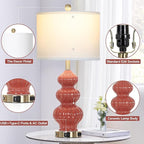 26" Triple Gourd Ceramic Table Lamps Set of 2,Modern Orange Bedside Lamps USB A+C Ports & AC Outlet -Ceramic Nightstand Lamps for Bedroom, 3 Way Touch Control Contemporary Living Room End Tables