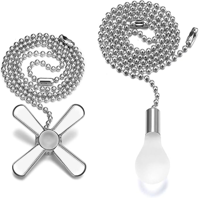 SmoTecQ Ceiling Fan Pull Chain, 24-inch Extra Long Extension Cord - Silver