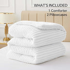 BEDELITE Fleece Full Comforter Set -Super Soft & Warm Fluffy Bright White Bedding, Luxury Fuzzy Heavy Bed Set for Winter with 2 Pillow Cases
