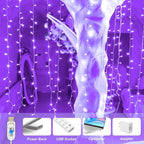 Curtain Light for Bedroom, 200LED 6.6x6.6ft Purple Window Wall Hanging Fairy Curtain String Light, 8 Modes Remote Fairy String Lights Indoor for Wedding Party Home Garden Decorations